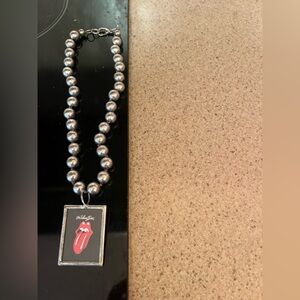 Navajo Pearl Silver Bead Necklace with Rolling Stones Pendant—16”-lobster clasp